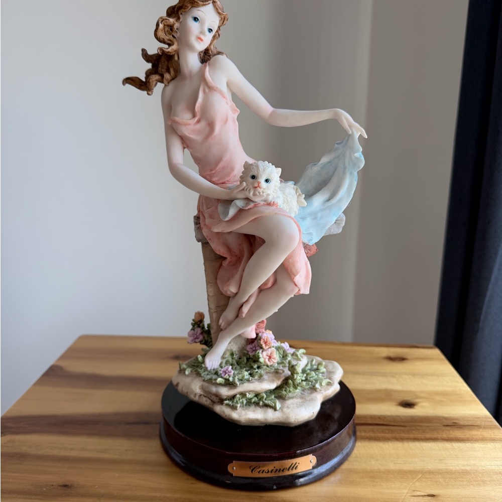 Porcelain Lady Figurine in Pink Dress with Blue Shawl